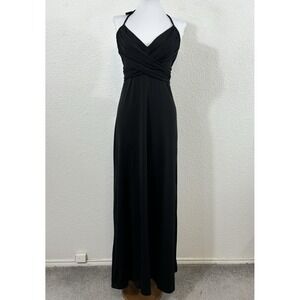 Vintage Roberta California Dress Womens Small Black Halter Maxi Ruched Y2K 00s